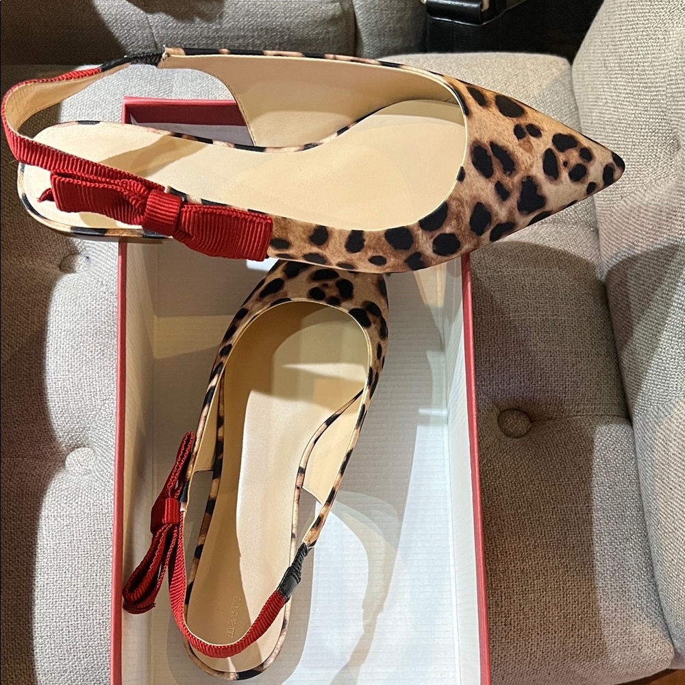 Maeve Leopard Print Heels with Red Bow